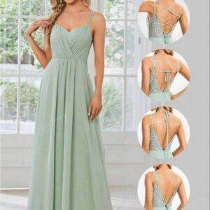 Elegant Mint/Sage Green Maxi Bridesmaid Wedding or Homecoming/Prom Dress